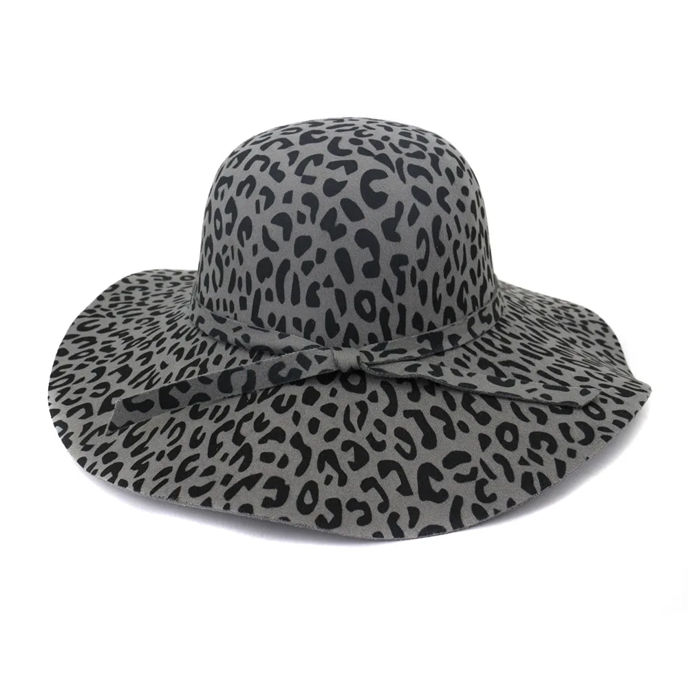 QBHAT Wide Wave Brim Artificial Wool Felt Fedora Hats Leopard Printting Women Floppy Hat Fashionable Female Dress Hat Sun Cap 3