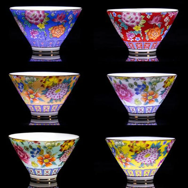 2pcs/set or 6pcs/set Tea Cups Enamel Ceramic Kungfu Tea Set Chinese Style Drinkware for Friend Birthday Creative Gift