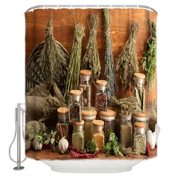 

Nature Aroma Cumin Garlic Lavender Plant Shower Curtain Bathroom Curtain Polyester Fabric Bath Curtain Washable Home Bath Decor