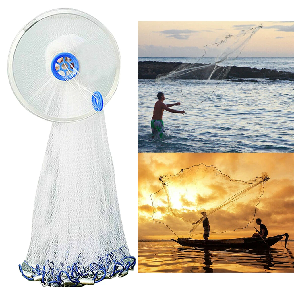 8ft/10ft/12ft Saltwater Fishing Cast Net Hand Cast Saltwater Fishing Net  Traps for Bait Trap Height Easy Throw Sink