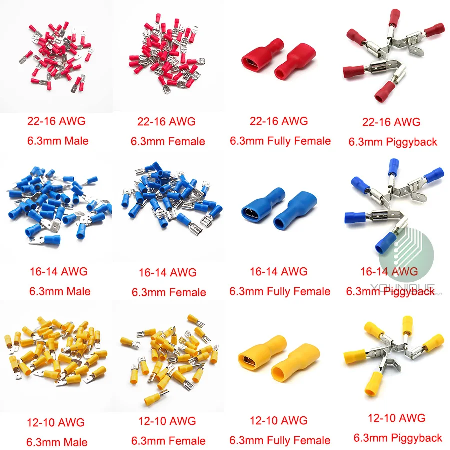 100 PK Fully Insulated Piggyback Female Male Spade Electrical Connector