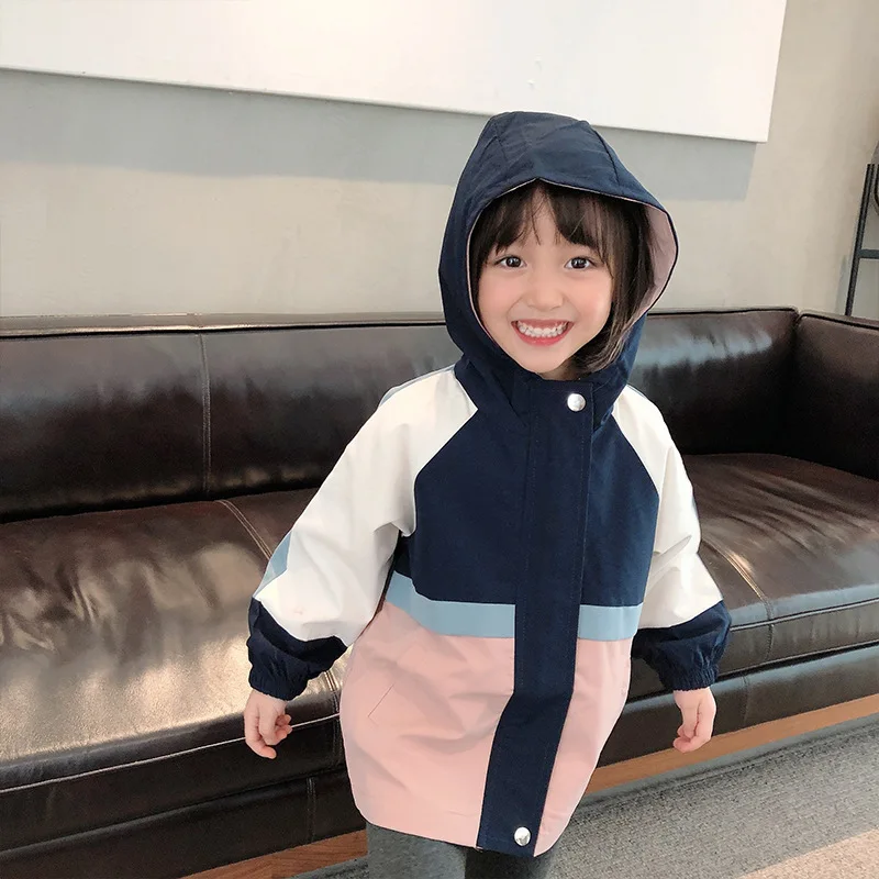 

Children's Short Windbreaker Jacket Autumn Matching Girl's Western Style Hooded Jacket Baby's Fashionable Loose All-match Jacket