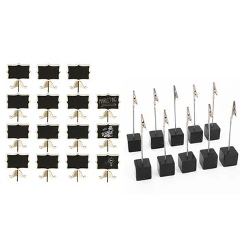 

15 Pcs Mini Chalkboards Place Cards with Easel Stand for Wedding, Birthday Parties & 10 Pcs Card Holder Square Memo Holder Card