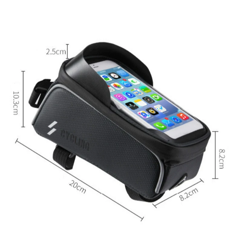 1L Outdoor Bicycle Waterproof Handlebar Bag Mountain Bike Frame Saddle Bag 6 Inch Press Screen Reflective Strip Riding Bag