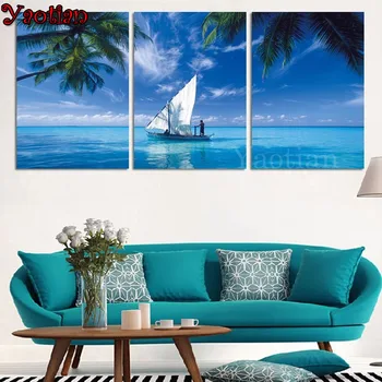 

Full Square Round Drill Diamond Painting Mosaic 3 pieces Blue Ocean Scenery 5D Cross Stitch DIY Diamond Embroidery sales