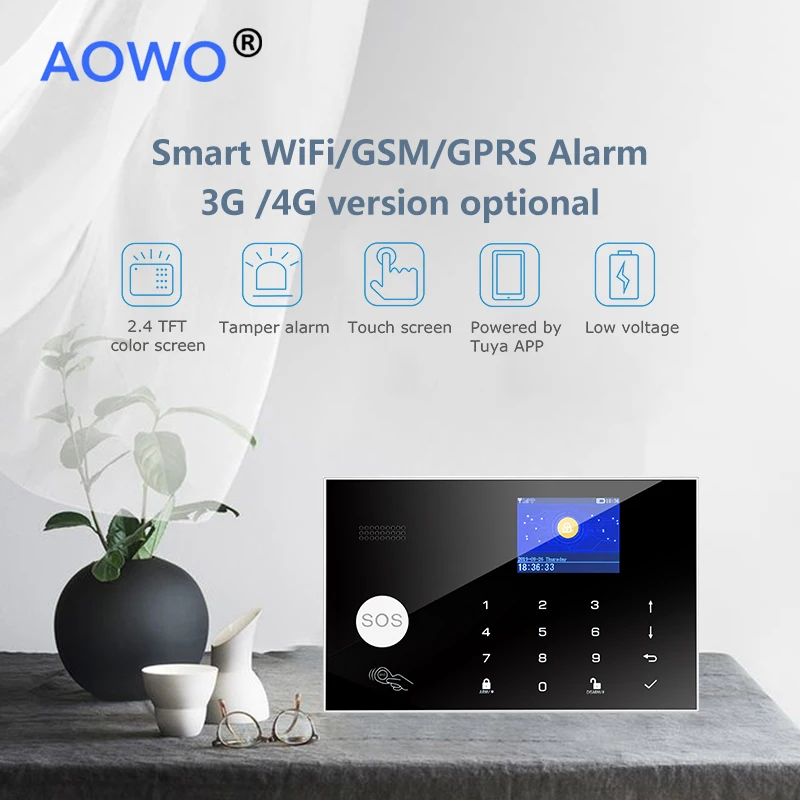 Tuya WiFi GSM Wireless Home Security Alarm with LCD Touch Keypad RFID Amazon Alexa Google Home IP Camera Remote control Monitor