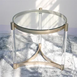 Table de luxe en verre trempé 60x45cm, petite table basse ronde pour salon, miroir, cadre acrylique 