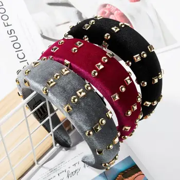 

Find Me Solid Color Velvet Headband Creative Alloy Beads Rhinestone Headwear Women 2019 Winter Fashion Hair Jewelry Accessories