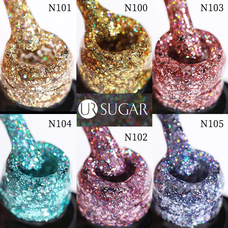 UR SUGAR Glitter Sequins Gel Nail Polish Soak Off UV Nail Gel Varnish Colorful All For Nail Manicure DIY Nail Art Design 5
