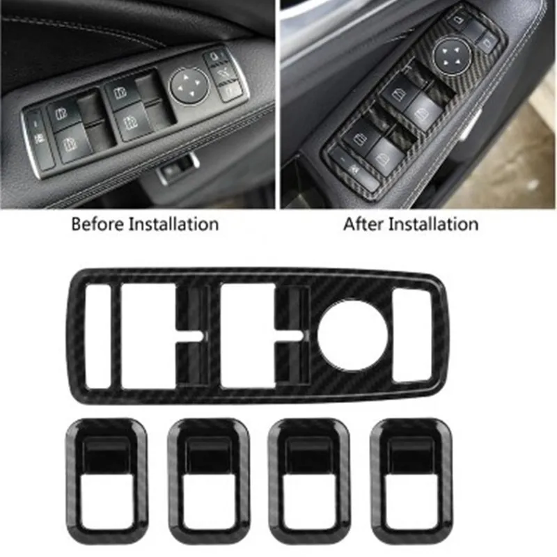

5Pcs Car Auto Carbon Fiber Window Switch Button Trim Cover Frame for Mercedes Benz A B C E CLA GLA GLK ML GLE Class W204