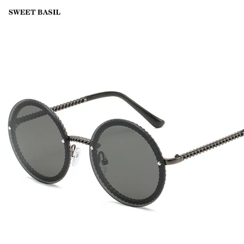 

SWEET BASIL Vintage Rimless Round Sunglasses For Women Chain Shape Small Designer Sunglasses Female Sun Glasses Eyewear UV400