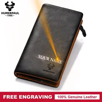 

Genuine Leather Men Clutch Wallets Fashion Male Long Coin Purse Portomonee Clamp For Phone Bag Card Holder Free Engrave