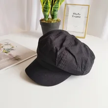 Женская шапка; сезон весна-осень; хлопковая льняная Кепка с плоским верхом; темно-синяя кепка; универсальная Кепка в британском ретро-стиле; восьмиугольная кепка в Корейском стиле; Повседневная Кепка