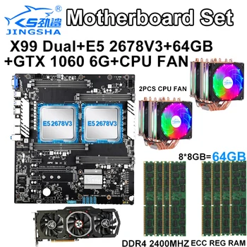 

JINGSHA X99 dual motherboard set with 2pcs E5 2678V3 CPU and 8*8gb ddr4 ecc reg 2400mhz RAM and 2pcs cpu fan and GTX 1060 6G