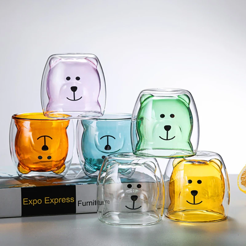 3D Bear Creative Transparent Heat-resistant Double Glass Cup