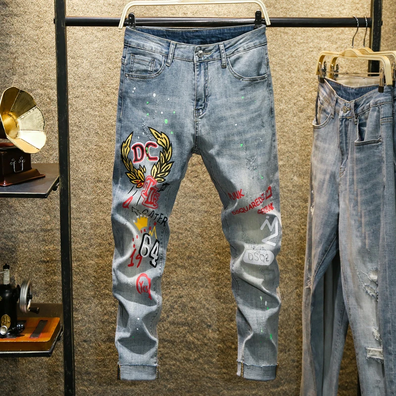 60% OFF Slim Fit Ripped Jeans For Men Male Denim Pants Fashion Brand Jeans men trousers Casual Pants Denim Pants Classic Cowboys Young