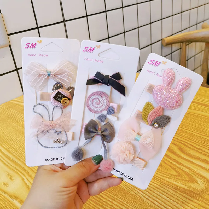 4 Piece Korean Fashion Children's Hairpins Hairpins Sweet Cute Girl Princess Cartoon Flower Bow Duckbill Clip Hair Accessories