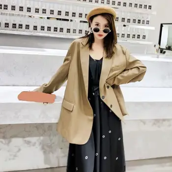 

Fashion 2019 Autumn Ladies Stylish Solid Oversized Basic Blazer Long Sleeve Pockets Casual Streetwear Blazers Women Clothing
