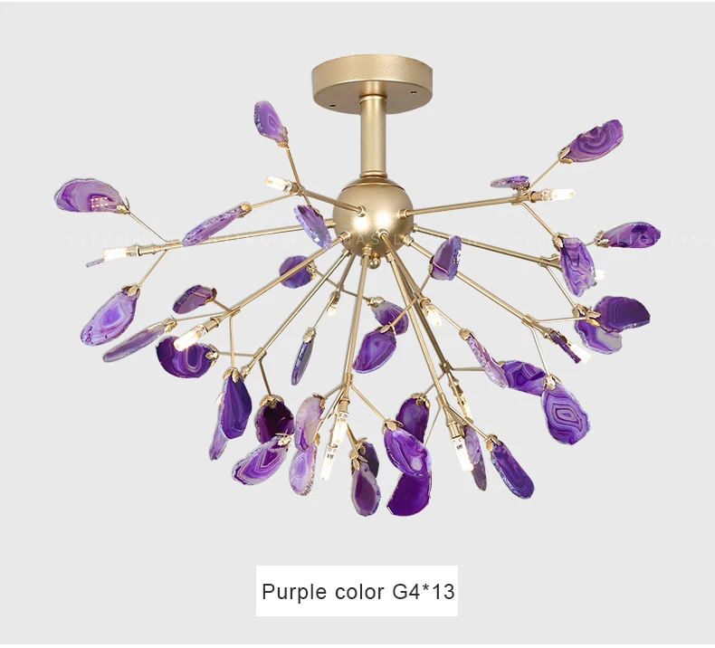 Purple color Уникальный канделябр с синим агатом, розовая Люстра для столовой, красивый декоративный кухонный светильник для фойе, завод - Цвет абажура: Purple color