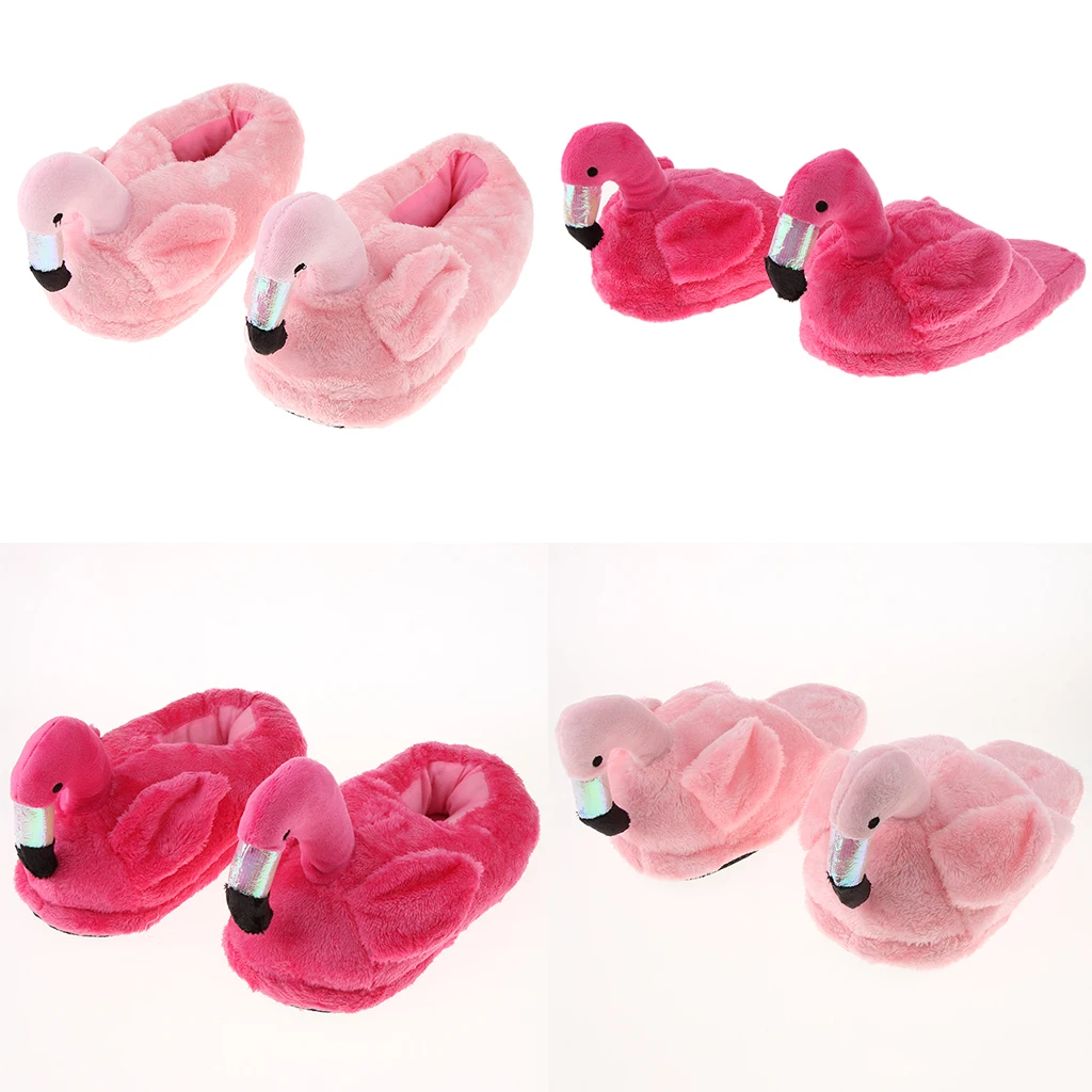 Cute Lady Teen Flamingo Soft Plush Warm Slippers  Winter Warm Home Slippers Women Animals Plush Slippers 
