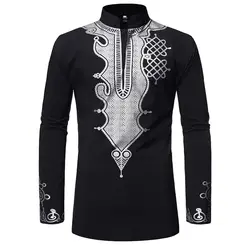 Новая мужская футболка с принтом с богатым базин африканец модная одежда Дашики платье с длинными рукавами 2019 Африка одежда топы для