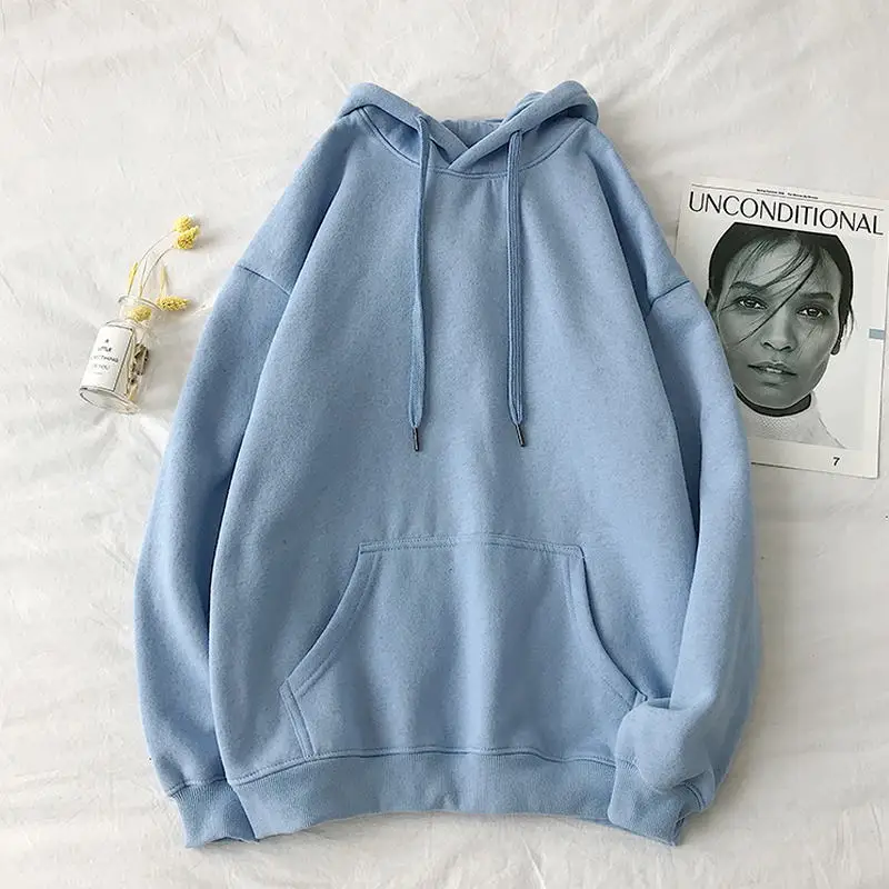 

Sudaderas con capucha de 16 colores, de color liso, para mujer, color coreano, 2020 algodón, cálidas y de gran tamaño