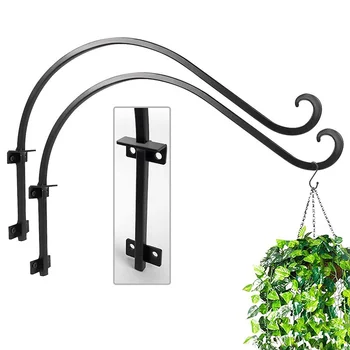 

Hanging Plant Hooks Bracket for Lantern Bracket Wall Curved Hooks Wall with Triangular Fixers Black Hooks -2 Pcs