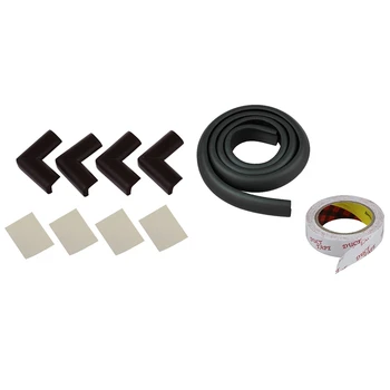 

4 Pcs Child Desk Table Protector Cushion Light Brown & 1Pcs 2M Thicken Baby Safety Corner Protection Rubber Black
