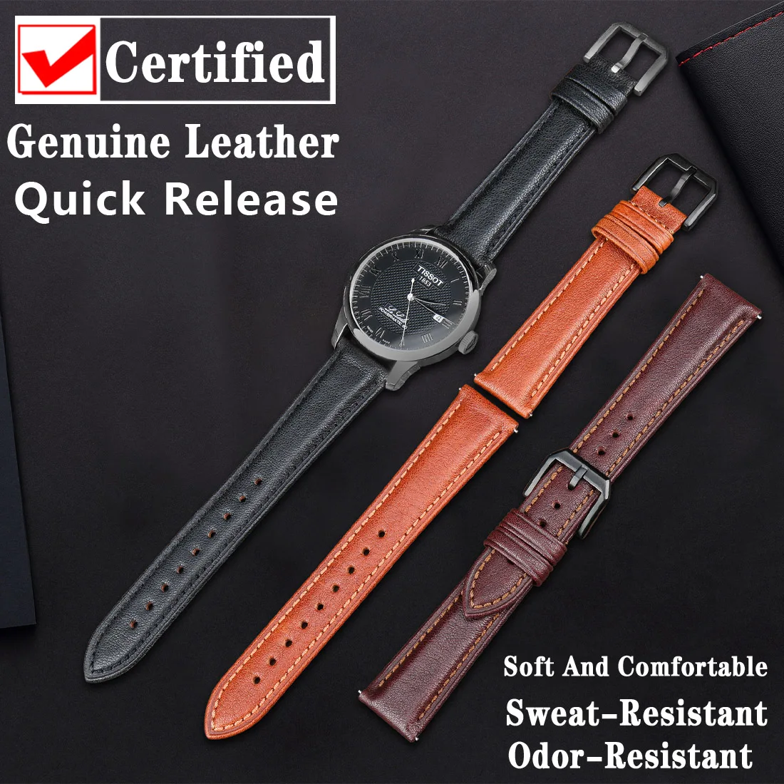 MAIKES Retro Genuine Leather Watch Band Black Brown Quick Release Watch Strap 18mm 20mm 22mm Italian Calfskin Leather Watchband