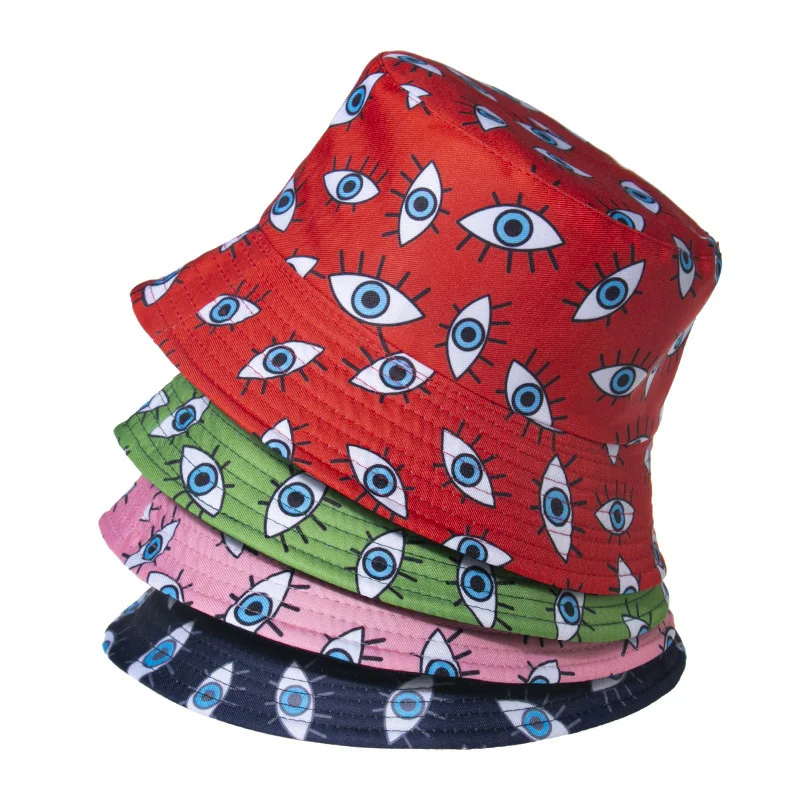 

Creative New Expression Eyes Big Brim Embroidered Fisherman Hat Women Fashion Summer Outdoor Leisure Sun Bucket Hat Unisex Stree