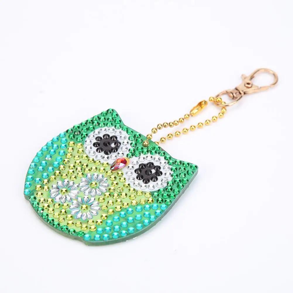 4/5pcs DIY Full Drill Special Diamond Painting Keychain Cartoon Owl Cake Women Bag Pendant Keychains Jewelry Key Ring Gifts