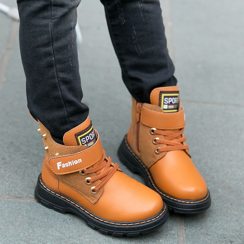 

2019 Autumn And Winter New Style Warm inside the Hair Snow Boots BOY'S Shoes Big Boy Genuine Leather BOY'S Cotton-padded Shoes M