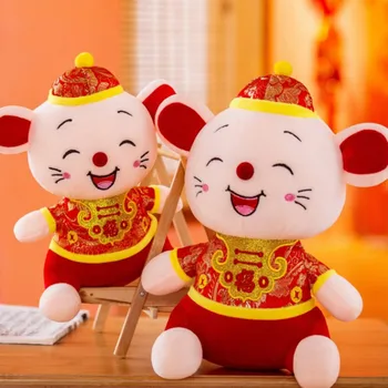 

2020 New Year plush Rat Year Mascot Toy Plush Red Wealth Mouse in Tang Suit Soft Toys Chinese New Year Party Decoration Gift *