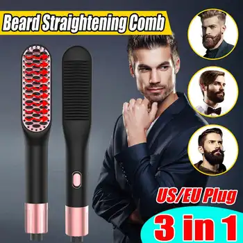 

Beard Straightener Men Quick Beard Straightener Styler Comb 3 in 1 Heat Hair Curling Curler Show Cap Tool Beard Straightener