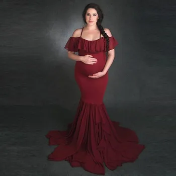 

Mermaid Maternity Dresses For Photo Shoot Pregnant Women Pregnancy Dress Photography Props Sexy Off Shoulder Maxi Maternity Gown