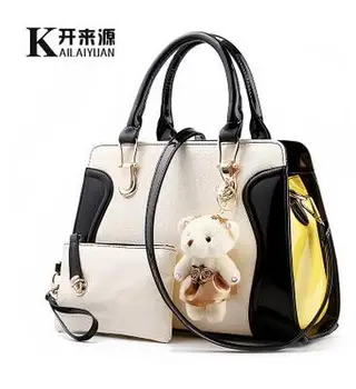 

100% Genuine leather Women handbags 2019Fashion bag new tide bag spell color smile package bear Crossbody Shoulder Handbag