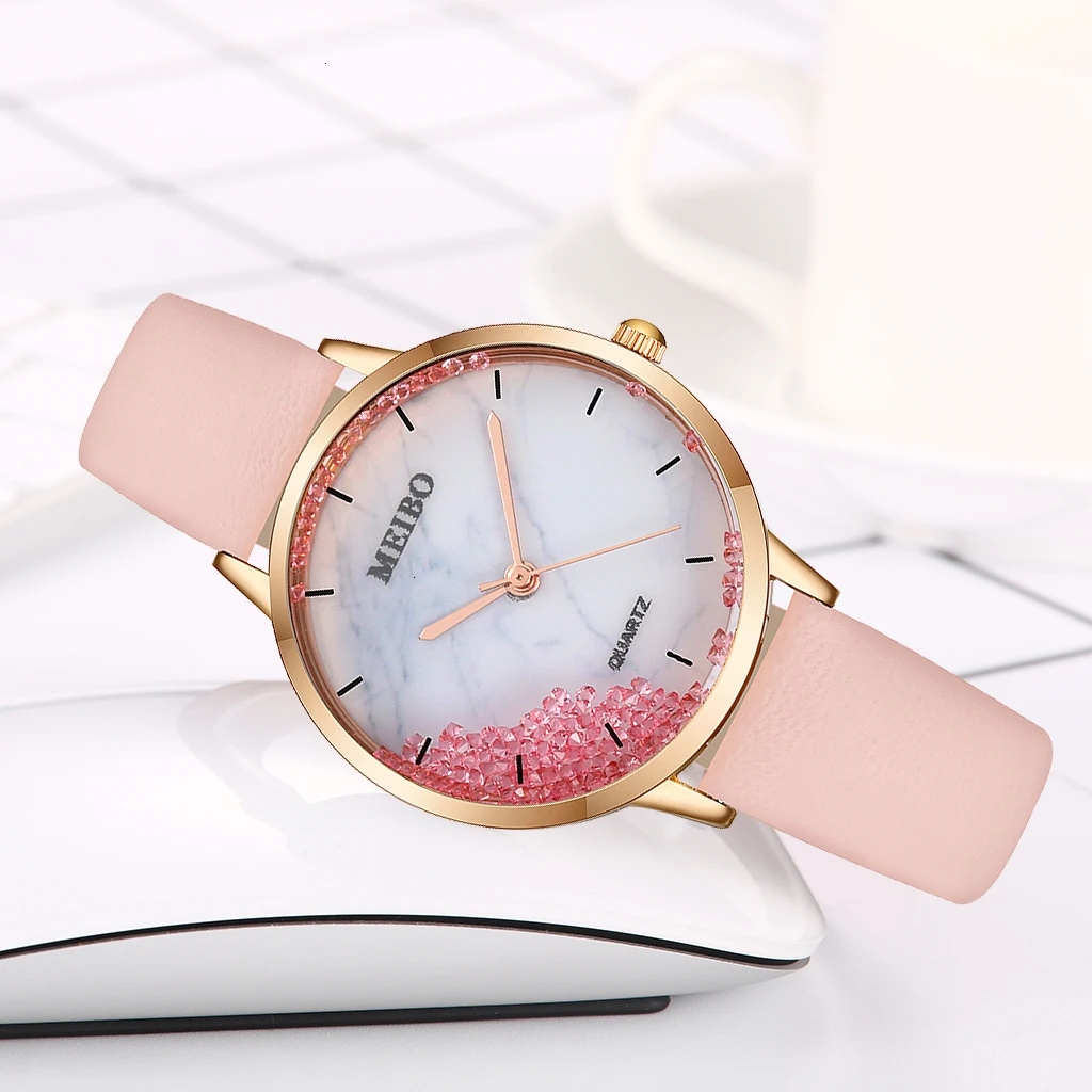 Горячая Распродажа женские кожаные подвижные мраморные часы с мраморным циферблатом повседневные роскошные женские кварцевые аналоговые часы MEIBO