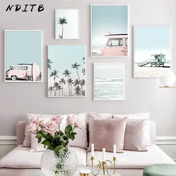 

Beach Vacation Canvas Painting Summer Tropical Decoration Poster Nordic Bus Palm Print Landscape Picture Modern Home Decoration