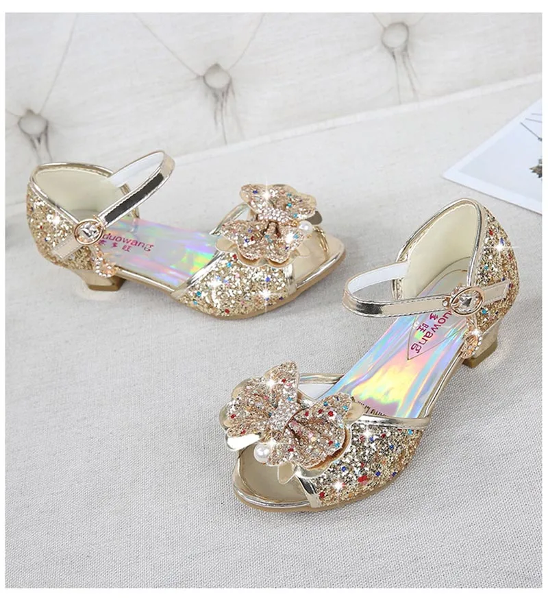 leather girl in boots Princess Kids Leather Shoes for Girls Flower Casual Glitter Children High Heel Girls Shoes Butterfly Knot Blue Pink Silver extra wide children's shoes