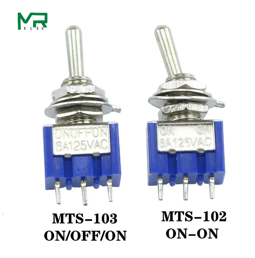 

10 Pcs Toggle Switch MTS-103 ON/OFF/ON PDT MTS-102 ON//ON 3 Pin 6A 125VAC/3A 250VAC Mini Switch Lever Switch blue S