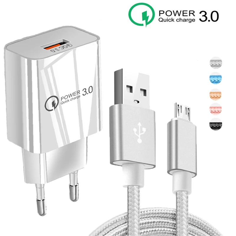 Нейлоновый плетеный кабель Micro USB QC 3 0 настенное зарядное устройство для Huawei P8 P9 Lite