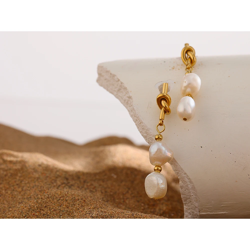 Yhpup 스테인레스 스틸 천연 진주 드롭 귀걸이 참 금속 골드 기하학 18 K 도금 보석 Boucle d' oreille Femme New