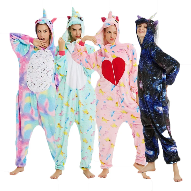 

Cartoon Adult Animal Starry Sky Unicorn Kigurumi For Women Flannel Winter Colorful Soft Sleewear Anime Cosplay Pajamas