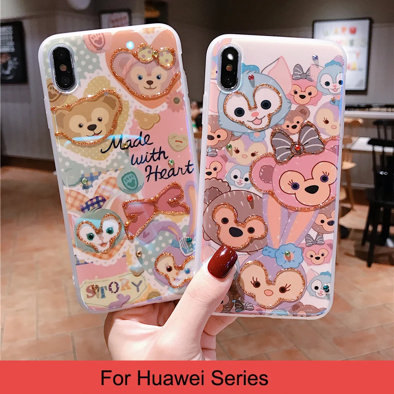Блестящая Переливающаяся Girly мягкий чехол из ТПУ с принтом "для huawei P30 P20 Pro Коврики Honor 20 Pro Nova 5 4 3 стильная футболка с изображением персонажей видеоигр Даффи Shelliemay покрытие с медведем