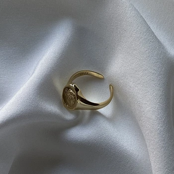 

Girl Profile Concave Surface Open Ring 100% 925 Sterling Silver Wide Gold Ring Adjustable Irregular Portrait Elegant Women Ring