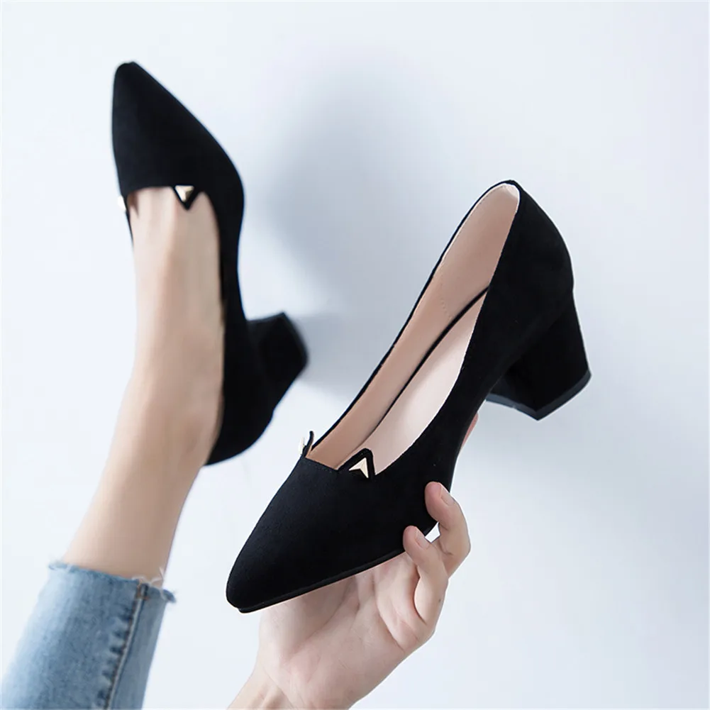 

Sarairis 2020 Large Size 31-43 Pointed Toe Black Shoes Women Pumps Female Slip On Square Heels Pumps Woman Shoes