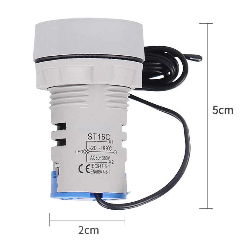 Светодиодный мини-термометр 22 мм, цифровой измеритель температуры, переменный ток 50-380 В, 220 в-20-120'c с датчиком 1 м, датчик для помещения в автомобиле