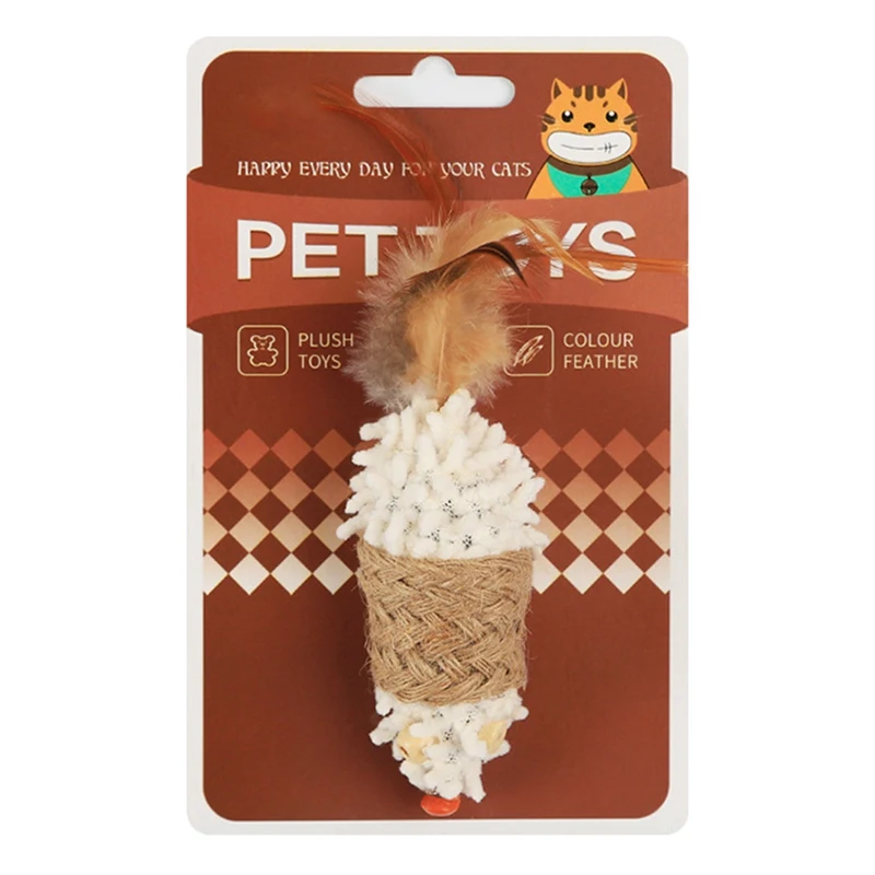 1PC Cat Toy Fish Feather Toy Cat Teaser Toys Cat Interactive Scratch Post Toy Linen Cord Velour Teaser