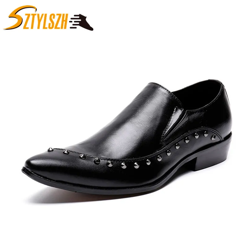 

Fashion Italian Style Men Shoes Genuine Leather Mens Dress Shoes Rivets Designer Wedding Male Oxford Shoes Men Flats For Men