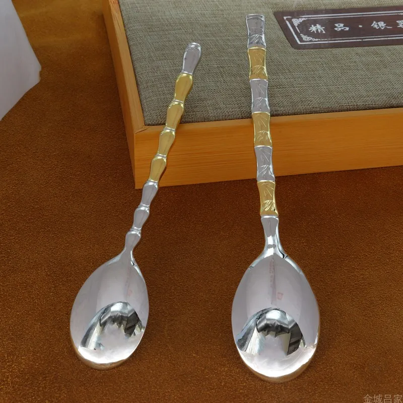 Серебро 999 пробы столовая ложка с длинной ручкой серебряная посуда принтом